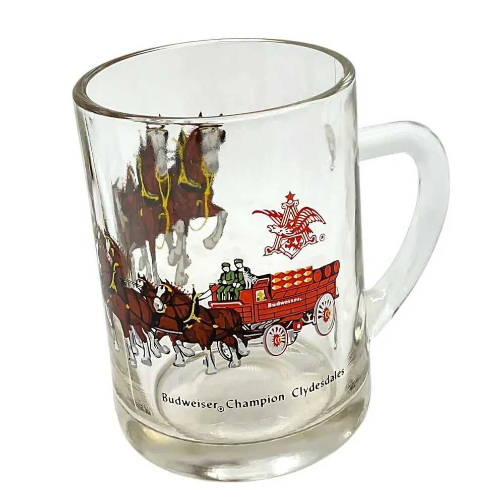 Vintage Budweiser Champion Clydesdales Beer Mug Glass Stein Anheuser Busch‎